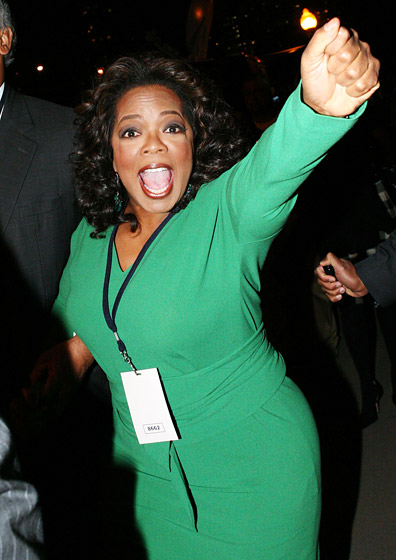 November 2008: A delighted Winfrey at the victory rally for newly elected President Barack Obama in Chicago. (Photo Credit: Stephen Douglass/Digital Beach Media/Sipa Press)