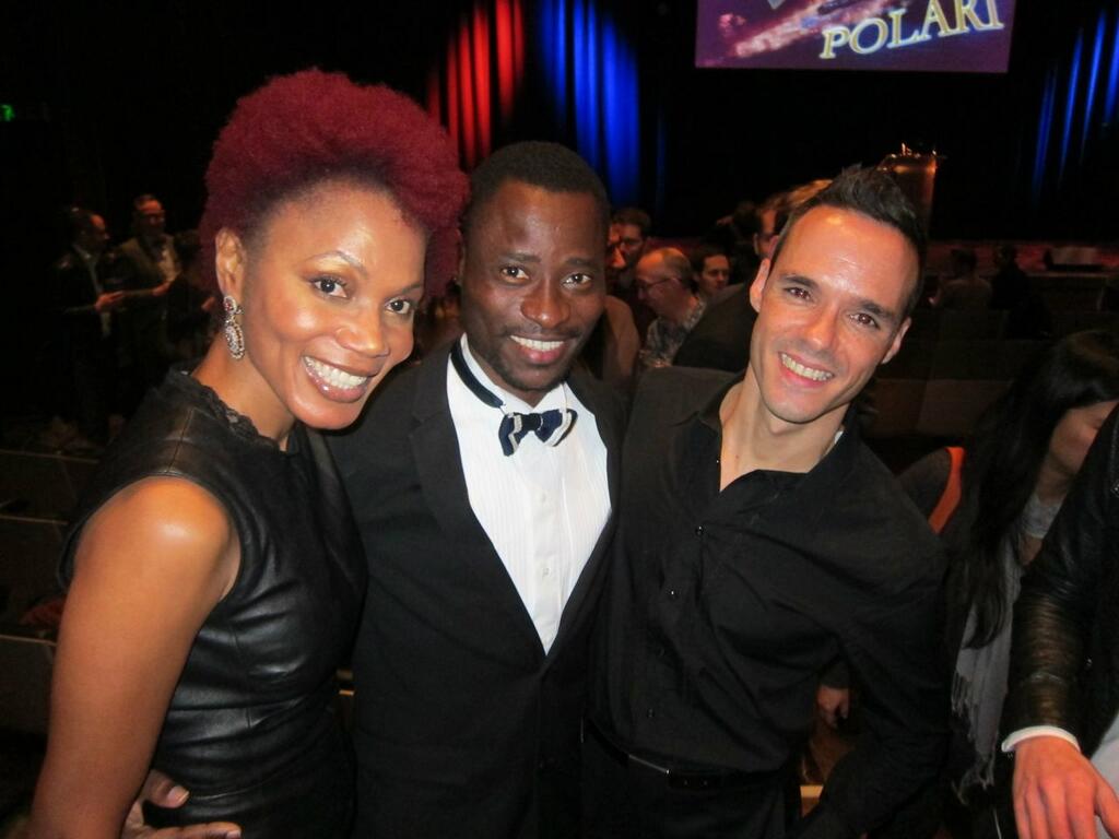 Gay rights activist Bisi Alimi (middle) pictured with veteran broadcaster, Funmi Iyanda at the Polari Prize Awards 2013