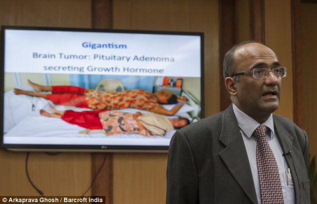 Doctor Ashish Suri, who did the surgery to remove the brain tumour from the world's tallest girl, seen during a press conference at the AIIMS hospital today (Photo Credit: Daily Mail)
