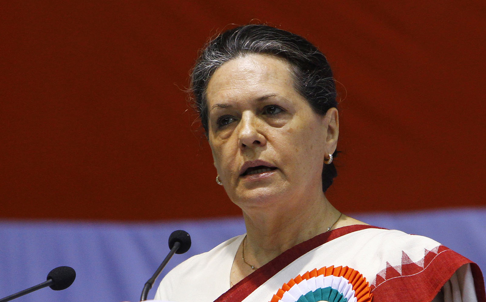 Chief of India's ruling Congress Party Sonia Gandhi speaks during the All India Congress Committee (AICC) meeting in New Delhi in this November 2, 2010 file photo. (Photo Credit: REUTERS/B Mathur/Files)