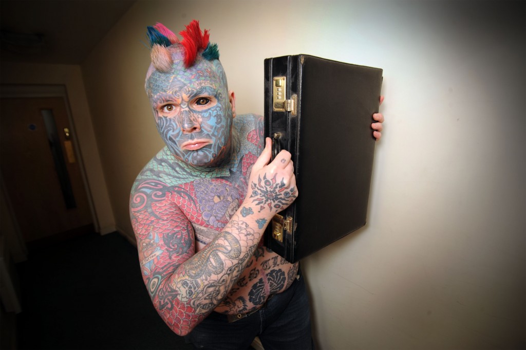 Body Art - Britains most tattooed man - Britains most tattooed man has spent 300 hours in the chair, spent roughly £20,000 on ink and has legally changed his name to Body Art. Born Mathew Whelan, the 33-year-old (Photo Credit: DAN JAMES / CATERS NEWS)