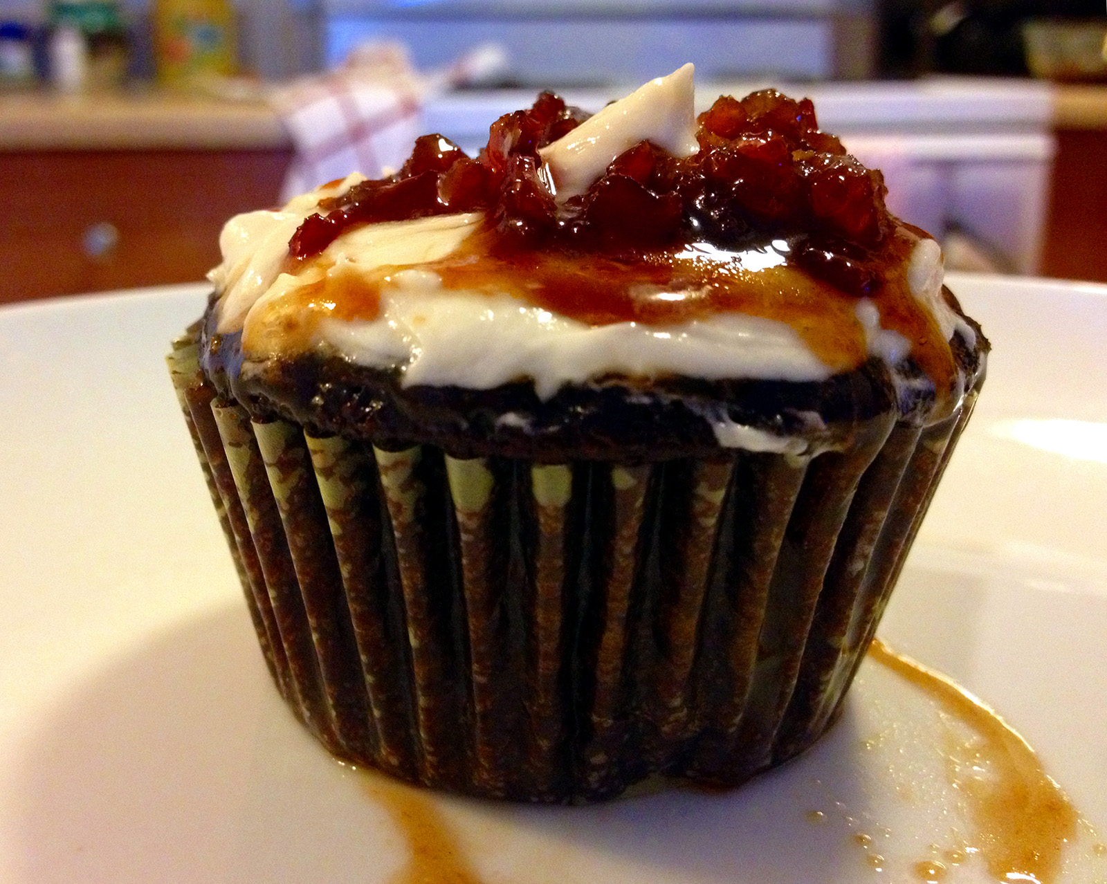 Chocolate Beer Cupcakes with Maple Buttercream and Caramelized Bacon