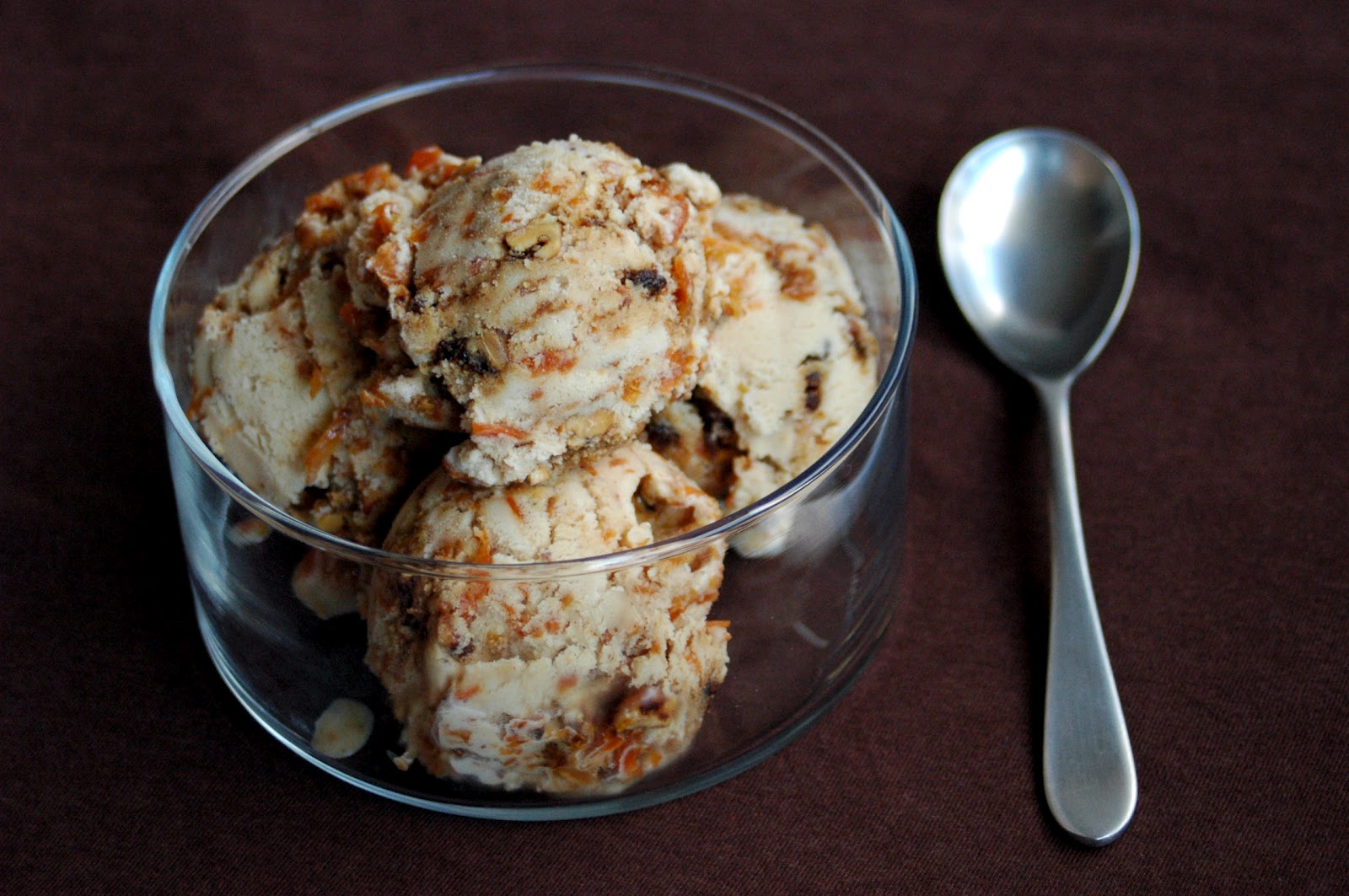 Ice cream Crunchy candied walnuts, rich candied carrots and a buttery tart ice cream base