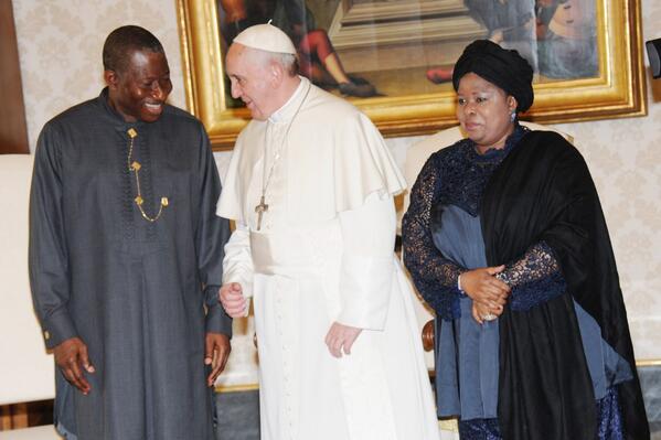 President Jonathan & the First Lady with Pope Francis at the Vatican | Photo: Reuben Abati