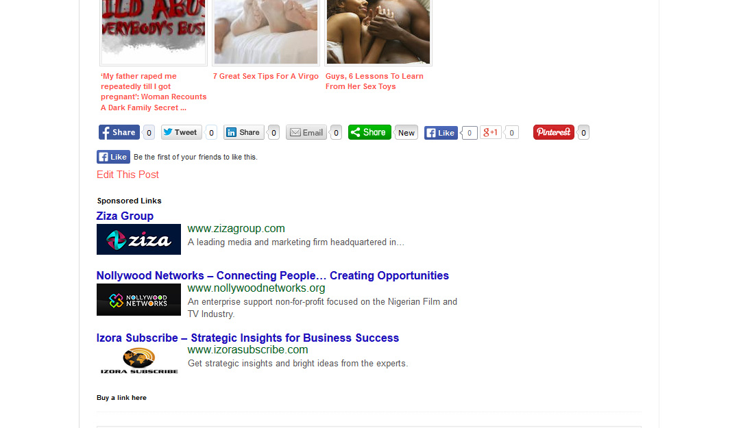 Sponsored links with image on stories (Screenshot)