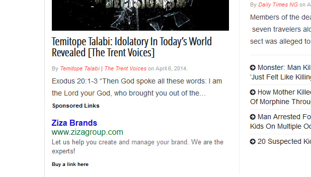 Homepage sponsored link screen shot