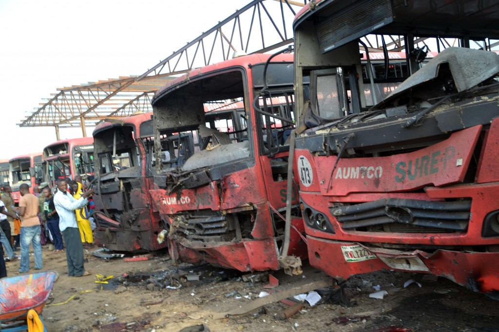 These buses were destroyed by a bomb on the outskirts of Abuja, Nigeria, on Monday, April 14, 2014. (Photo Credit: AFP, Getty Images)
