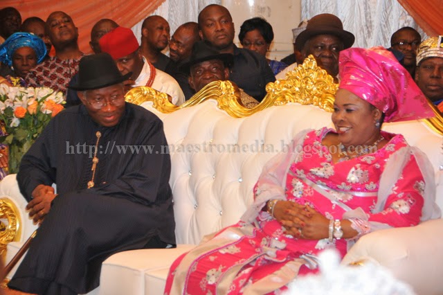 Parents of the bride, President Goodluck Jonathan And First Lady, Dane Patience Jonathan | Photo: Maestro Media