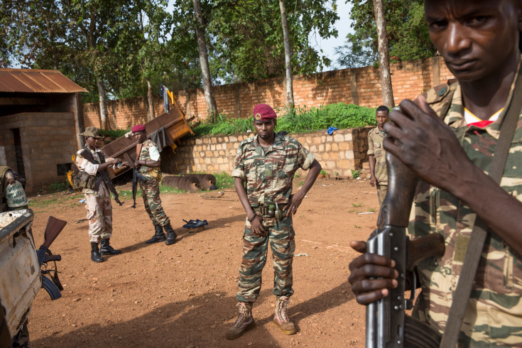 Bambari. Seleka fighters in their base in Bambari, are getting ready to travel to Grimari where Antibalakas are trying to attack the city that is the gate to the Ouaka region that is still controlled by ex Seleka. Ex-seleka general Ali Mahamat Darrassa is relatively appreciated for having fought and expelled others Seleka who were installing terror among the city communities. Sangaris troops trust him, thinking he is the only way to keep Ouaka region out of violence. (Photo Credit: William Daniels/Panos)