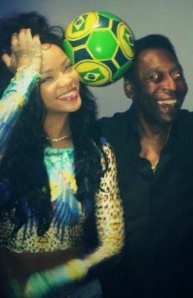 All smiles, Rihanna and Pele in Brazil on Saturday , July 12, 2014. (Photo Credits: Linda Ikeji)