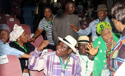 UPROAR OVER Revenue formula: Delegates to the National Conference argue during debate on revenue sharing formula as the conference degenerated into a rowdy session.