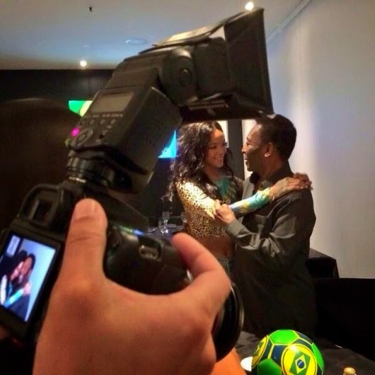 Rihanna and Pele during a photo shoot in Brazil on Saturday, July 13, 2014. (Photo Credits: Linda Ikeji)
