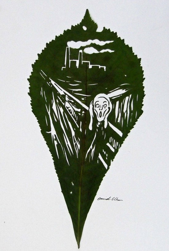 Tree Leaf Carvings of Omid Asadi (Photo Credits: Oddity Central)