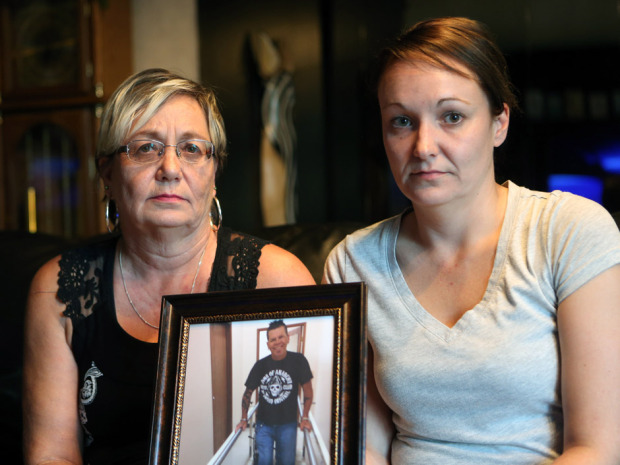 Widow Bonnie Frazer (left) and daughter Cheryl Stinson are feeling the sting of being rejected by St. Patrick Church cancelling Larry Frazer's funeral on September 25 in Saskatoon because of what he was wearing in this picture. (Photo Credit: Richard Marjan/Starphoen)