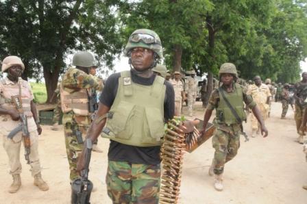 nigerian troops with captured ammunition from Konduga operation