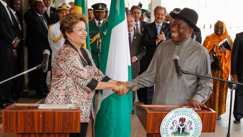 President of Brazil, Dilma Rousseff with President Goodluck Jonathan of Nigeria on Rousseff's visit to Nigeria in February 2013 (Photo Credit: Roberto Stuckert Filho/PR)