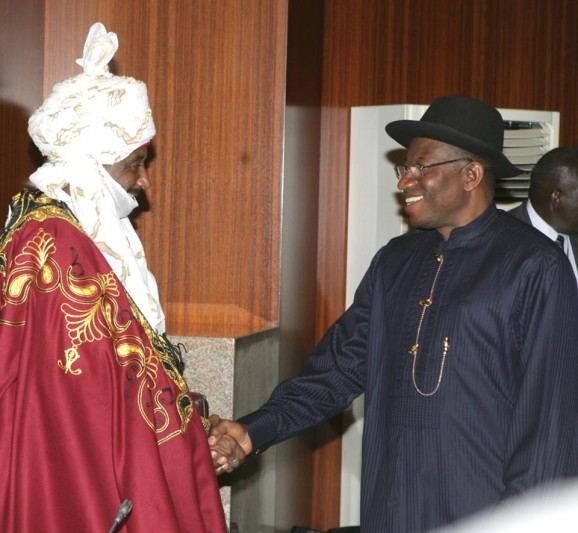 President Jonathan and Emir of Kano at a meeting in Aso Rock on Thursday, October 30, 2014. (photo credit: Premium Times)