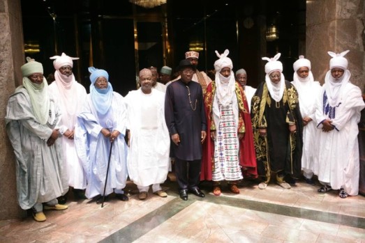 President Jonathan and Emir of Kano at a meeting in Aso Rock on Thursday, October 30, 2014. (photo credit: Premium Times)