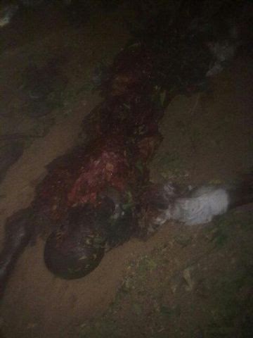 The remains of the suicide bomber that blasted the Azare bus station,Bauchi state on the night of Wednesday, October 22, 2014. (Photo Credit:Linda Ikeji)