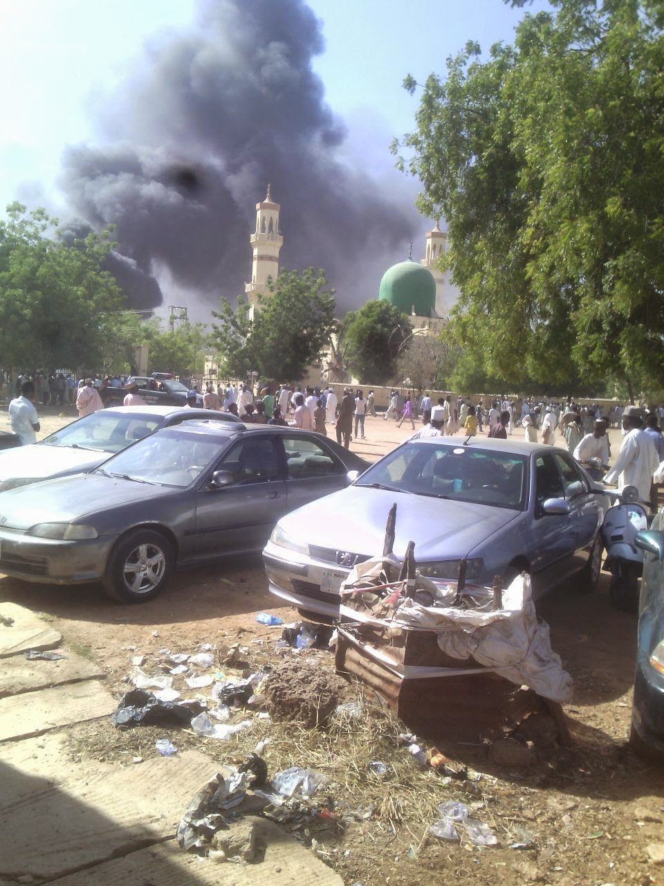 A photo from the scene of the Kano Mosque bomb blast | AFP