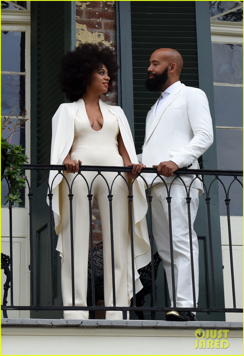 Solange Knowles Wears A White Pantsuit On Her Wedding Day While Posing With Fiance Alan Ferguson On A Balcony Just Before The Wedding