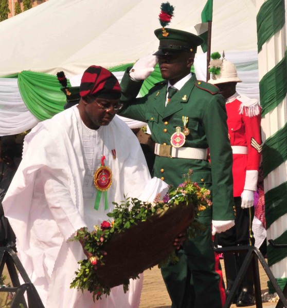 Senate president  David Mark laying wreath to commemorate 2015 Armed Forces Remembrance Day in Abuja today, Thursday, January 15, 2015. (Photo Credit: NAN)