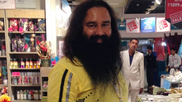 Gurmeet Ram Rahim Singh promotes his movie Messenger of God in the southern Indian state of Kerala earlier this month. (Photo Credit: AFP)