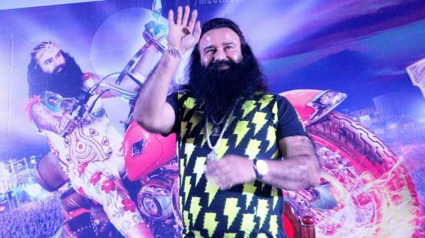 Gurmeet Ram Rahim Singh promotes his movie Messenger of God in the southern Indian state of Kerala earlier this month. (Photo Credit: AFP)