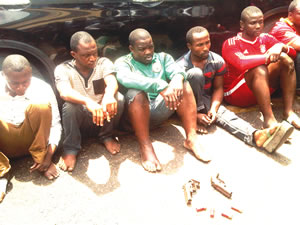 The suspects including three graduates, arrested by the Lagos state police command for allegedly robbing and stealing cars across the nation. (Photo Credit: Punch)