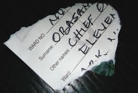Part of the expired PDP membership card torn by the former president of Nigeria, Olusegun Obasanjo. (Photo Credit: Leadership)