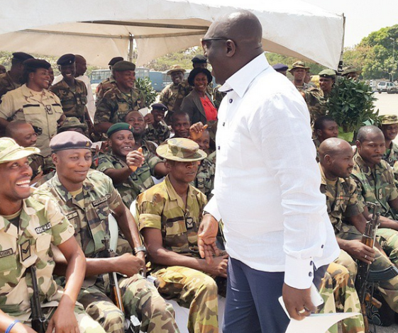 Jim Iyke and Sammie Okposo during their visit to support Nigerian troops in Abuja on Thursday, February 12, 2015 (Photo credit: Instagram)