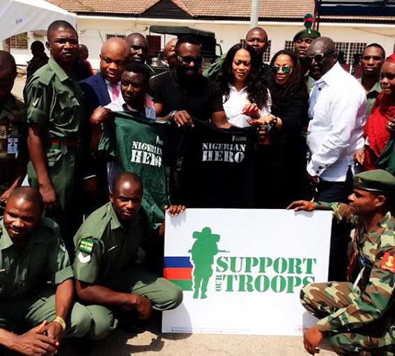 Jim Iyke and Sammie Okposo during their visit to support Nigerian troops in Abuja