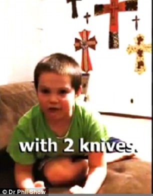 seven-year-old boy, Rylan who is obsessed with knife might end up being a serial killer according to his terrified mother. (Photo Credit: Dr Phil)