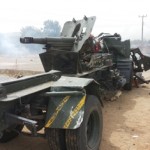 Artillery Gun used by Boko Haram destroyed by Nigerian Army soldiers during the recapture of Gwoza
