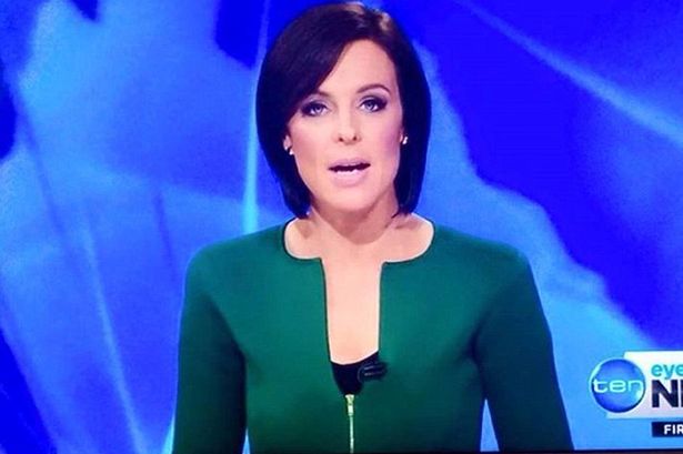 Natasha Belling wears a jacket with a penis-shaped neckline to present news on Sunday, March 15, 2015 and it has generated some hilarious comments from several internet users. (Photo Credit: Mirror UK)