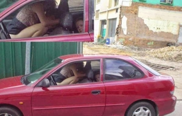 A drunk couple were caught having sex inside their car while their little daughter watches on in Nairobi. 