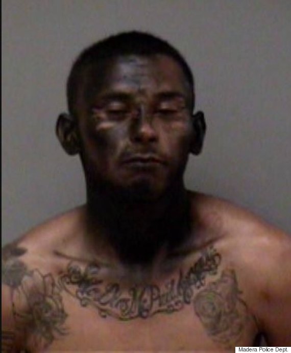 23-year-old car thief suspect, Jose Espinoza, was arrested by Police operatives in Madera, California,after he sprayed black paint on his face. (Photo Credit: California Police)