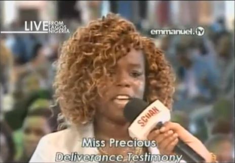Young lady identified as Precious who was declared missing over a decade ago in Ghana has turned up at Pastor T.B. Joshua’s church in Lagos on Sunday, March 15, 2015 with a harrowing tale to tell.