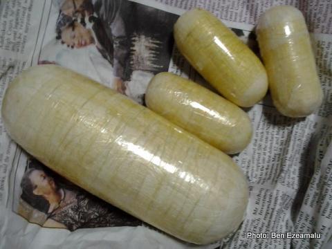 430 grammes of heroin found inside the vagina of a 31-year-old single mother, Aladi Onyinye Juliet who was arraigned by the NDLEA iat Murtala Muhammed International Airport . (Photo Credit: Ben Ezemalu)