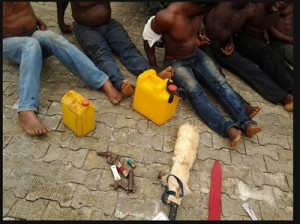 Thugs caught with petroleum, machets and charms in akwa-ibom stae (photo credit: Naijaloaded.com.ng)