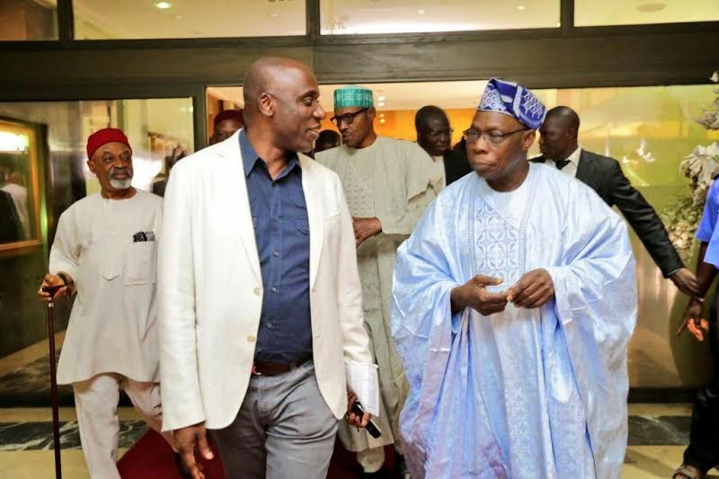 Senator Chris Ngige, Govenor Rotimi Amaechi. General Muhammadu Buhari and Olusegun Obasanjo at a meeting in Lagos, Tuesday, April 7, 2015 (Photo Credit: The Scoop)