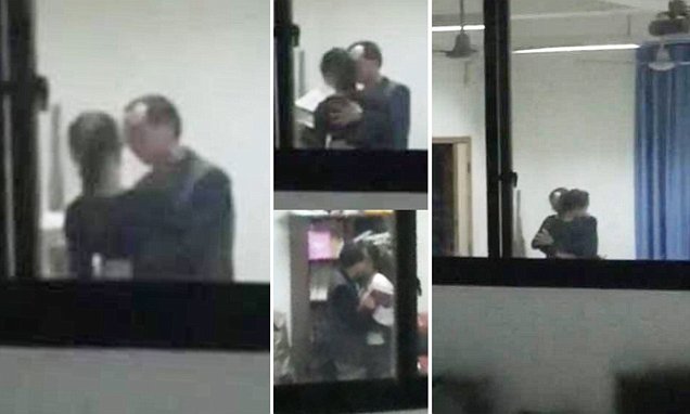 Pervy Xu Ko, 40, was caught molesting and kissing a 16-year-old student in his office at a school in the Yubei District of Chongqing, China. (Photo Credit: Daily Mail)