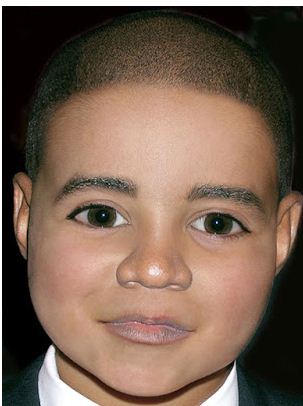 Forensic artist, Joe Mullins on Monday, June 22, 2015 shared a photo prediction of what the potential celebrity baby boy of Kim Kardashian and Kanye West would look like. (Photo Credit: US Weekly)
