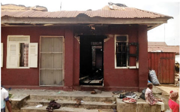 The house where 25-year-old Tochukwu Madu set himself on fire after failed attempt to kill his mother in Abia State. (Photo Credit: Punch)