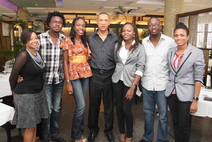 Onyeka Nwelue (second from left) and Senator Ben-Murray Bruce (middle) in 2011 (Photo Credit: Onyeka Nwelue)