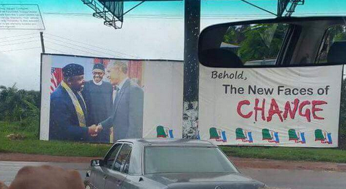 Rochas erected this billboard in Imo State after his visit to the US with General Muhammadu Buhari.