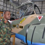 The Chief of Air Staff, Air Vice  Marshal SB Abubakar  inspecting Alfa Jet Aircraft during his Operational  Visit to 99 ACTG Kanji  .