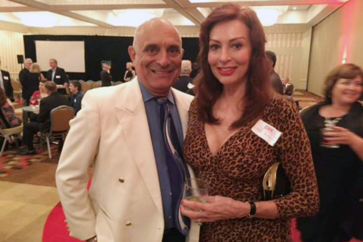 Former CNN journalist Lynne Russell, 68, with her husband Chuck de Caro, 65, who jumped out naked from shower to save her from armed robber. (Photo Credit: Twitter/ LynneRussellCNN)