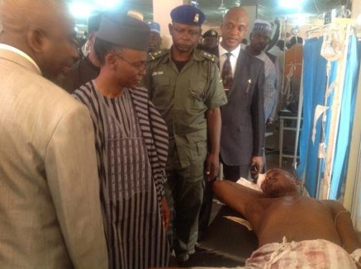 Governor Nasir EL-Rufai and one of the Zaria bomb victims on Tuesday, July 7, 2015 (photo credit: Olorisupergirl)