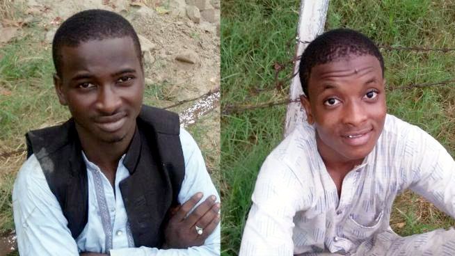 ATTARI: Nigerian nationals Sani Jamiliu (right) and Imran Kabeer (left) who were apprehended by BSF after they were spotted close to Indo-Pak border fence in Attari...yesterday.